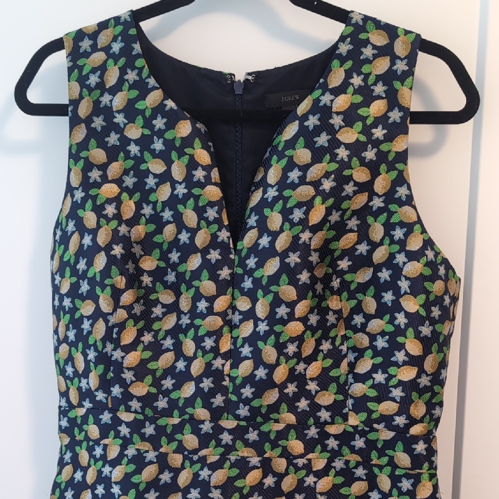 J. Crew Navy Midi Dress with Yellow Lemon & Green Leaf Motif